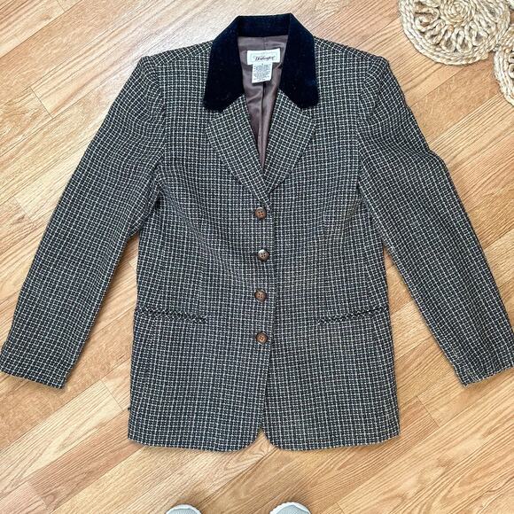 Worthington Vintage Wool Blend Blazer with Black Velvet Collar Dark Academia - Picture 2 of 4